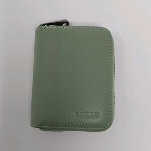 Linno Green Leather Accordion Card Holder Wallet Zip Around Compact RFID